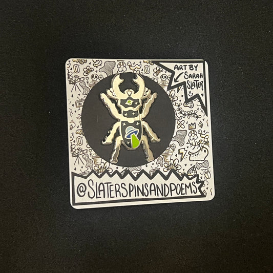 UFO Beetle Silver Enamel Pin