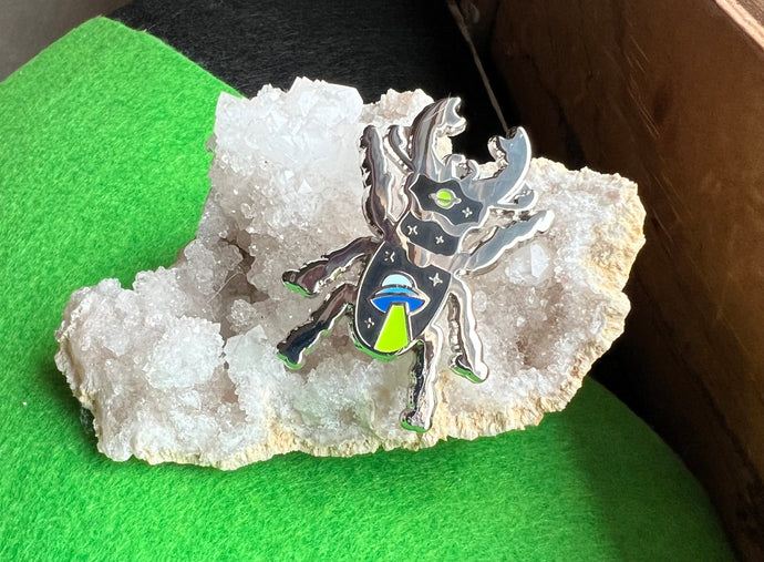 UFO Beetle Silver Enamel Pin